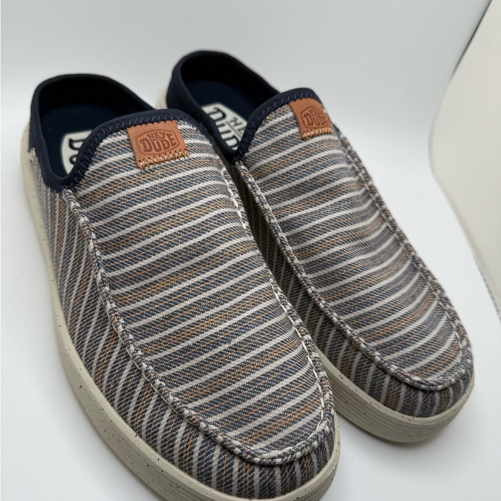 Hey Dude Men's Casual Striped Loafers - Brown and Gray- NEW